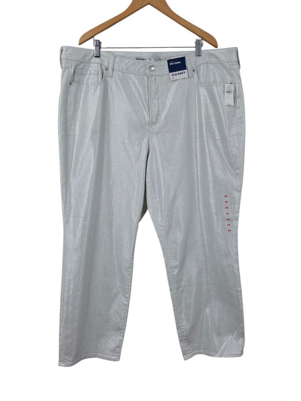 Old Navy High-Waisted Silver Shine OG Loose Jeans Coated Metallic NEW